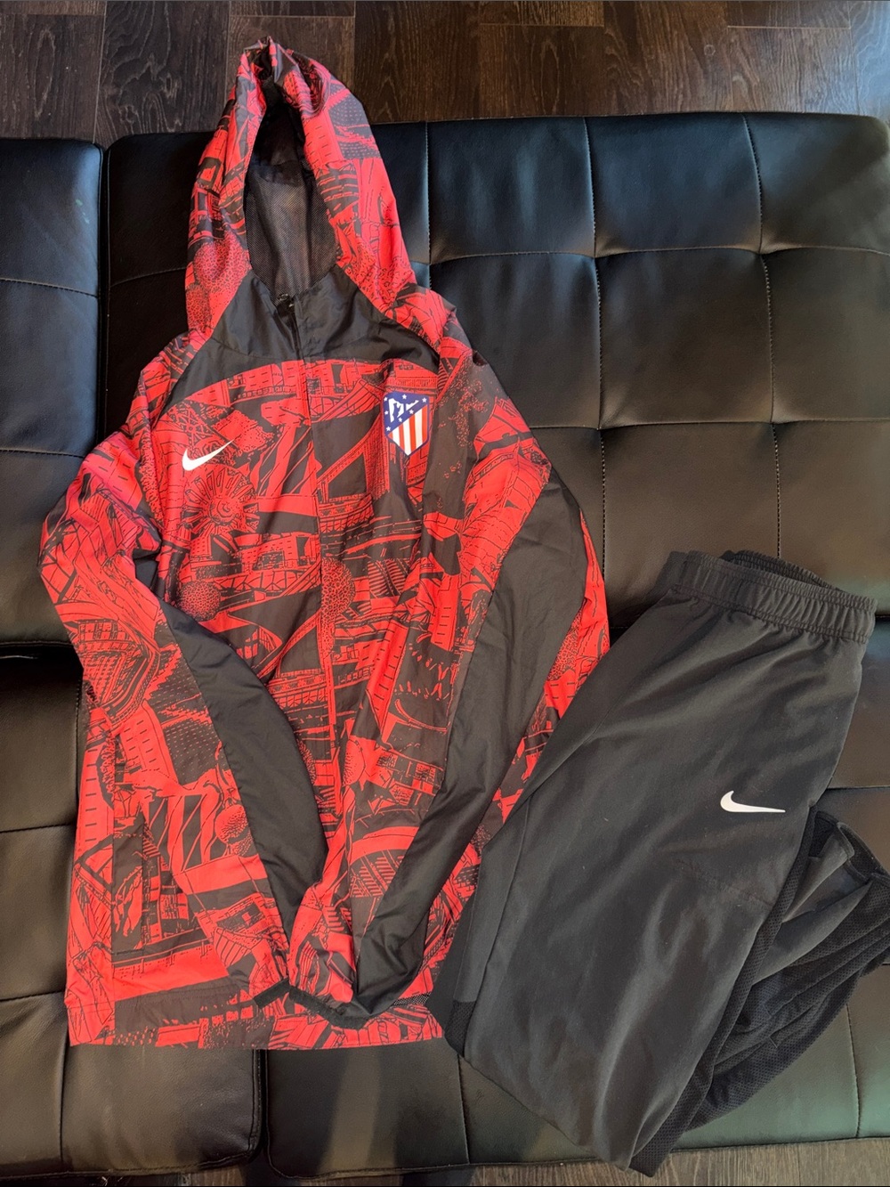 Nike Red and Black Madrid Windbreaker Jacket (L) & Nike Warm Up Joggers (S)